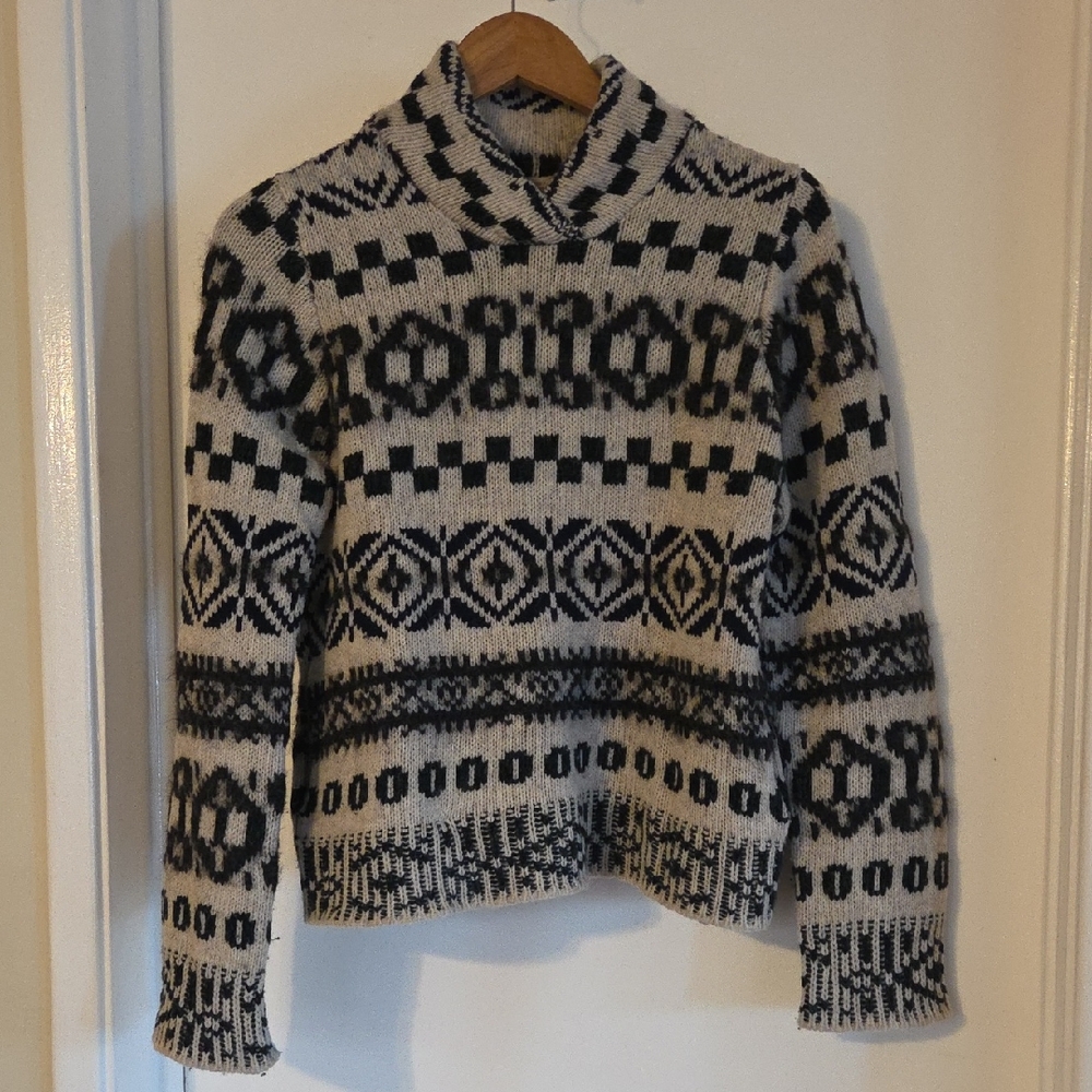 Opening Ceremony Black and Cream Patterned Turtleneck Sweater